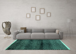 Machine Washable Abstract Turquoise Modern Area Rugs in a Living Room,, wshabs4389turq
