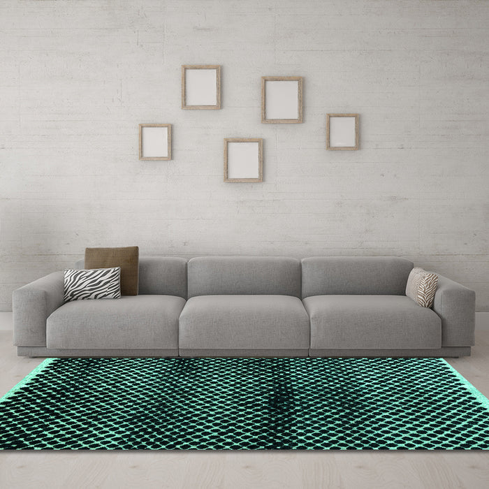 Machine Washable Abstract Turquoise Modern Area Rugs in a Living Room,, wshabs4389turq