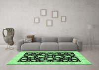 Machine Washable Oriental Emerald Green Traditional Rug, wshabs438emgrn