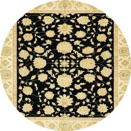 Round Abstract Mustard Yellow Oriental Rug, abs438