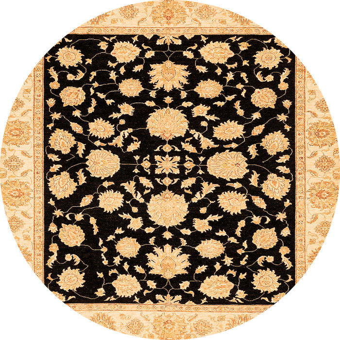 Round Machine Washable Oriental Orange Traditional Area Rugs, wshabs438org