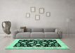 Machine Washable Oriental Turquoise Traditional Area Rugs in a Living Room,, wshabs438turq