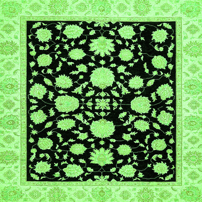 Square Machine Washable Oriental Green Traditional Area Rugs, wshabs438grn