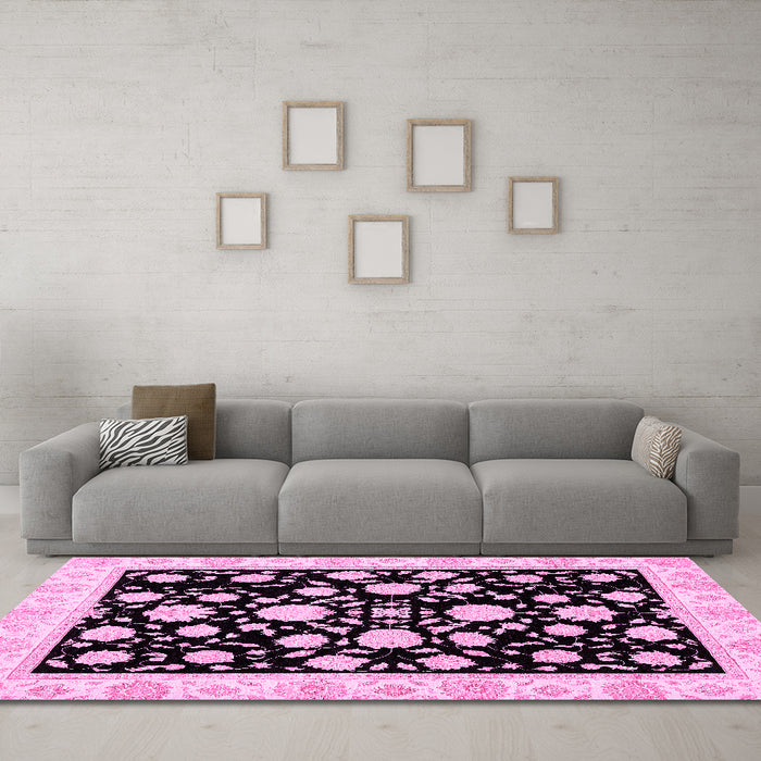Machine Washable Oriental Pink Traditional Rug in a Living Room, wshabs438pnk