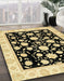 Abstract Mustard Yellow Oriental Rug in Family Room, abs438