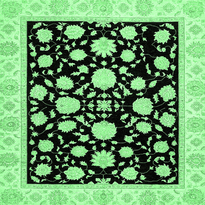 Square Machine Washable Oriental Emerald Green Traditional Area Rugs, wshabs438emgrn