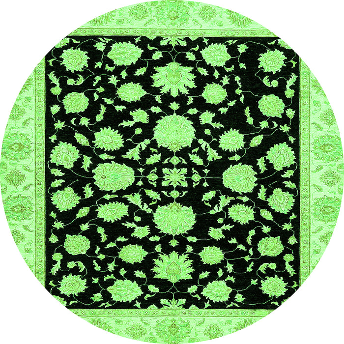 Round Oriental Green Traditional Rug, abs438grn
