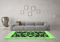 Machine Washable Oriental Green Traditional Rug, wshabs438grn