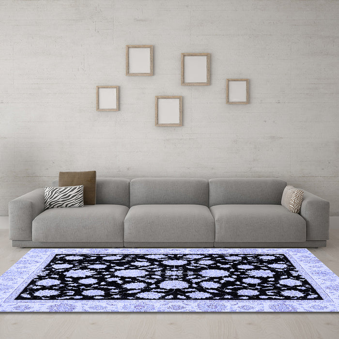 Machine Washable Oriental Blue Traditional Rug in a Living Room, wshabs438blu