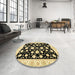 Round Abstract Mustard Yellow Oriental Rug in a Office, abs438