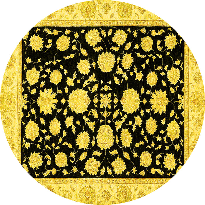 Round Machine Washable Oriental Yellow Traditional Rug, wshabs438yw