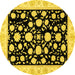 Round Machine Washable Oriental Yellow Traditional Rug, wshabs438yw