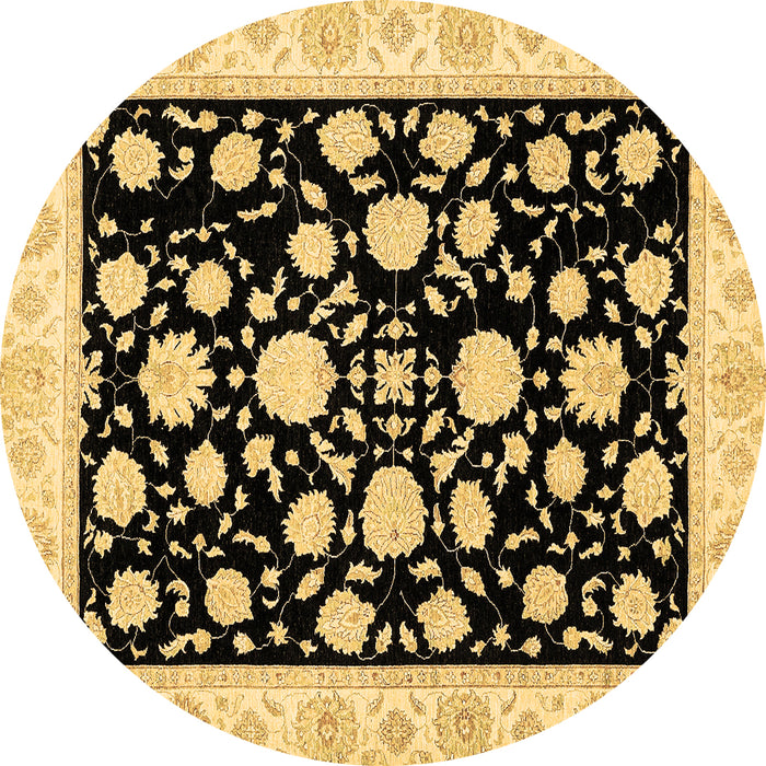 Round Oriental Brown Traditional Rug, abs438brn