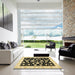 Square Abstract Mustard Yellow Oriental Rug in a Living Room, abs438