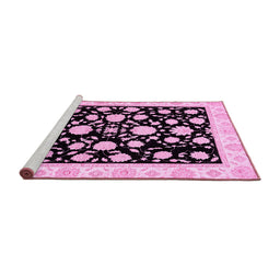 Sideview of Machine Washable Oriental Pink Traditional Rug, wshabs438pnk