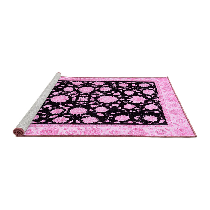 Sideview of Machine Washable Oriental Pink Traditional Rug, wshabs438pnk