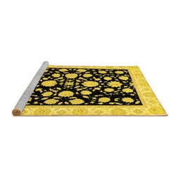 Sideview of Machine Washable Oriental Yellow Traditional Rug, wshabs438yw