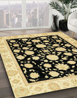 Machine Washable Abstract Mustard Yellow Rug in a Family Room, wshabs438