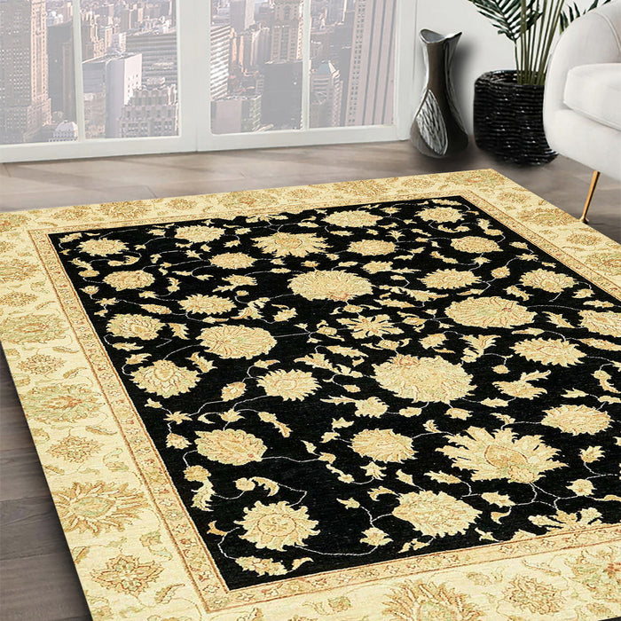Machine Washable Abstract Mustard Yellow Rug in a Family Room, wshabs438