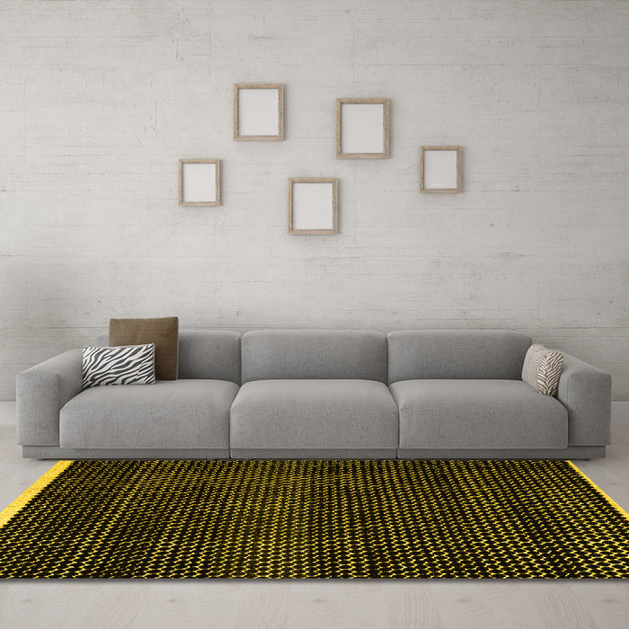 Machine Washable Abstract Yellow Modern Rug in a Living Room, wshabs4390yw