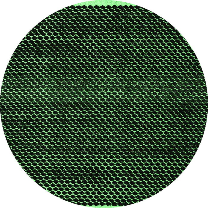 Round Machine Washable Abstract Emerald Green Modern Area Rugs, wshabs4390emgrn
