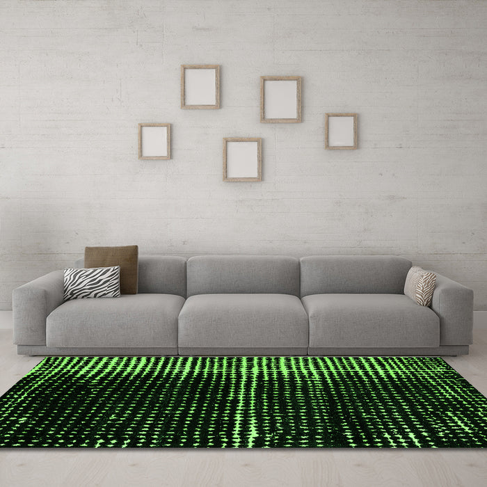 Machine Washable Abstract Green Modern Area Rugs in a Living Room,, wshabs4391grn