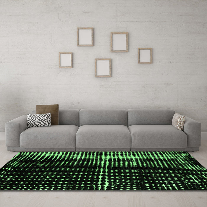 Machine Washable Abstract Emerald Green Modern Area Rugs in a Living Room,, wshabs4391emgrn