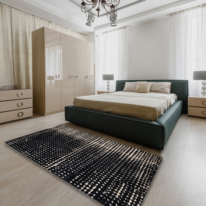 Abstract Sandstone Brown Modern Rug in a Bedroom, abs4391