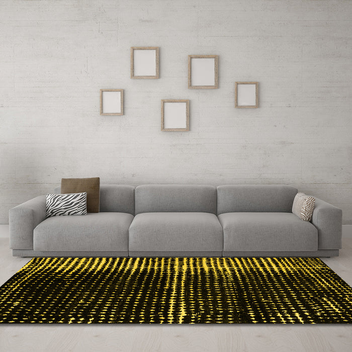 Machine Washable Abstract Yellow Modern Rug in a Living Room, wshabs4391yw