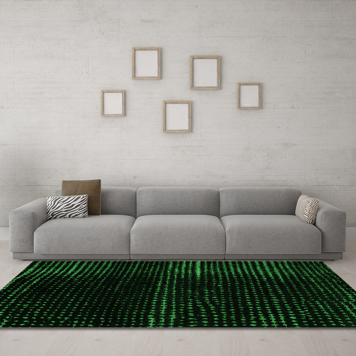 Machine Washable Abstract Green Modern Area Rugs in a Living Room,, wshabs4392grn