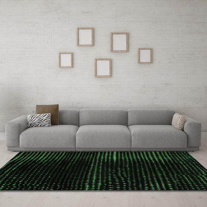 Machine Washable Abstract Emerald Green Modern Area Rugs in a Living Room,, wshabs4392emgrn