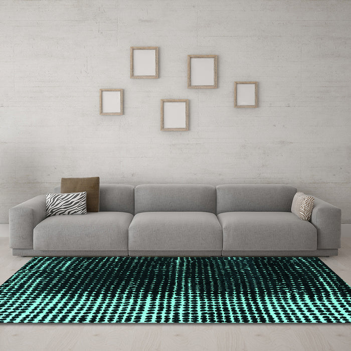 Machine Washable Abstract Turquoise Modern Area Rugs in a Living Room,, wshabs4393turq