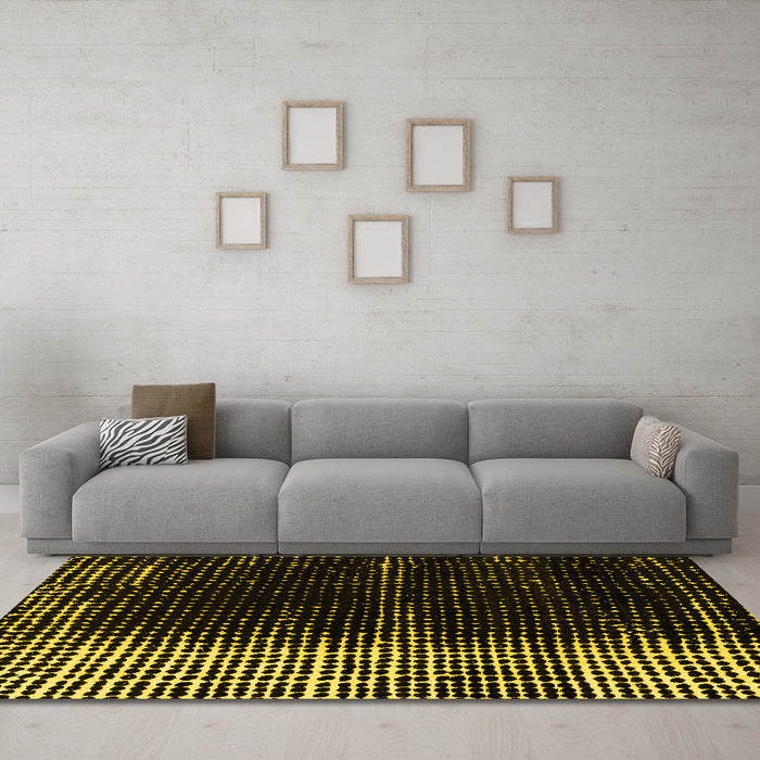 Machine Washable Abstract Yellow Modern Rug in a Living Room, wshabs4393yw