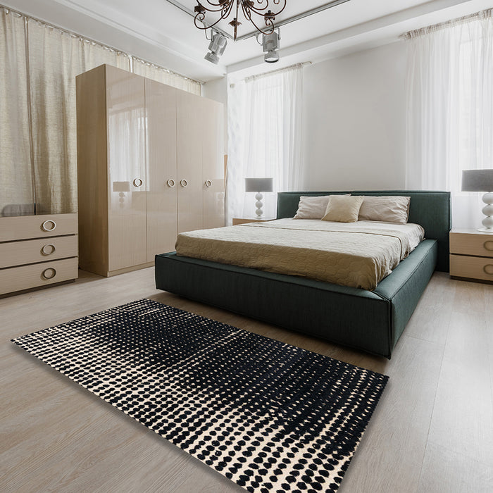 Abstract Sandstone Brown Modern Rug in a Bedroom, abs4393