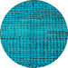 Round Abstract Aqua Cyan Blue Modern Rug, abs4394