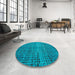 Round Machine Washable Abstract Aqua Cyan Blue Rug in a Office, wshabs4394