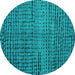 Round Machine Washable Abstract Turquoise Modern Area Rugs, wshabs4394turq