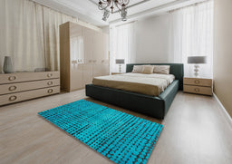 Abstract Aqua Cyan Blue Modern Rug in a Bedroom, abs4394