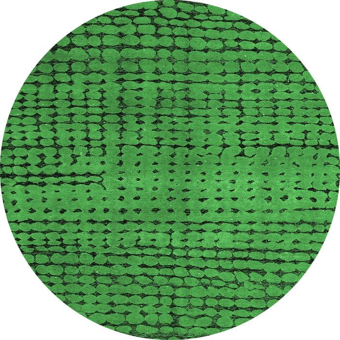 Round Machine Washable Abstract Emerald Green Modern Area Rugs, wshabs4394emgrn