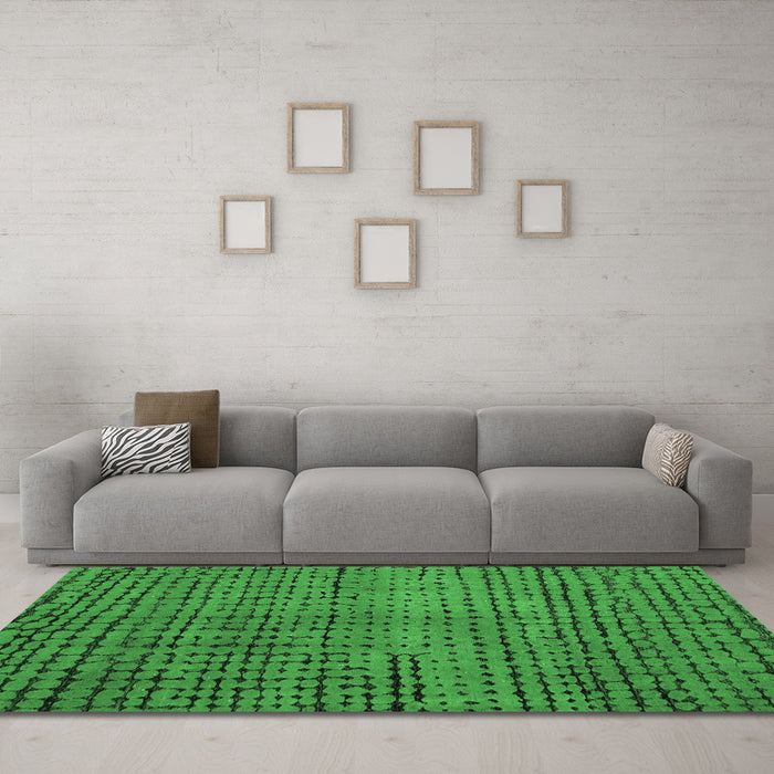 Machine Washable Abstract Emerald Green Modern Area Rugs in a Living Room,, wshabs4394emgrn
