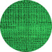 Round Machine Washable Abstract Green Modern Area Rugs, wshabs4394grn