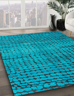 Machine Washable Abstract Aqua Cyan Blue Rug in a Family Room, wshabs4394