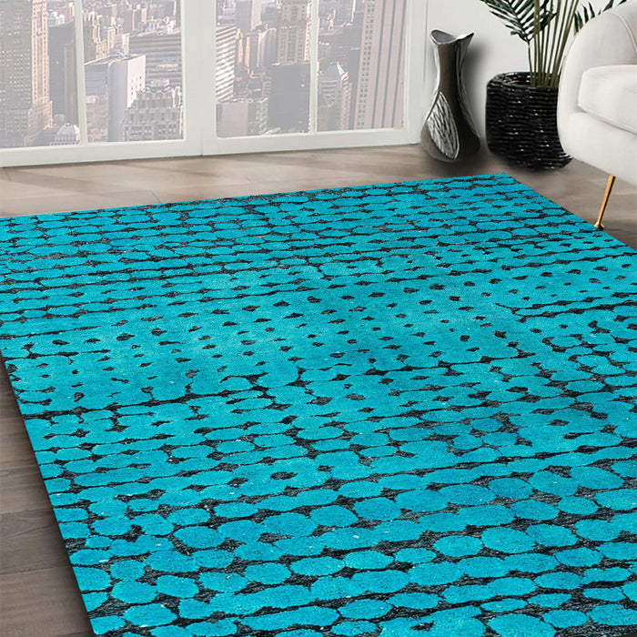Machine Washable Abstract Aqua Cyan Blue Rug in a Family Room, wshabs4394