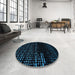 Round Machine Washable Abstract Black Rug in a Office, wshabs4395