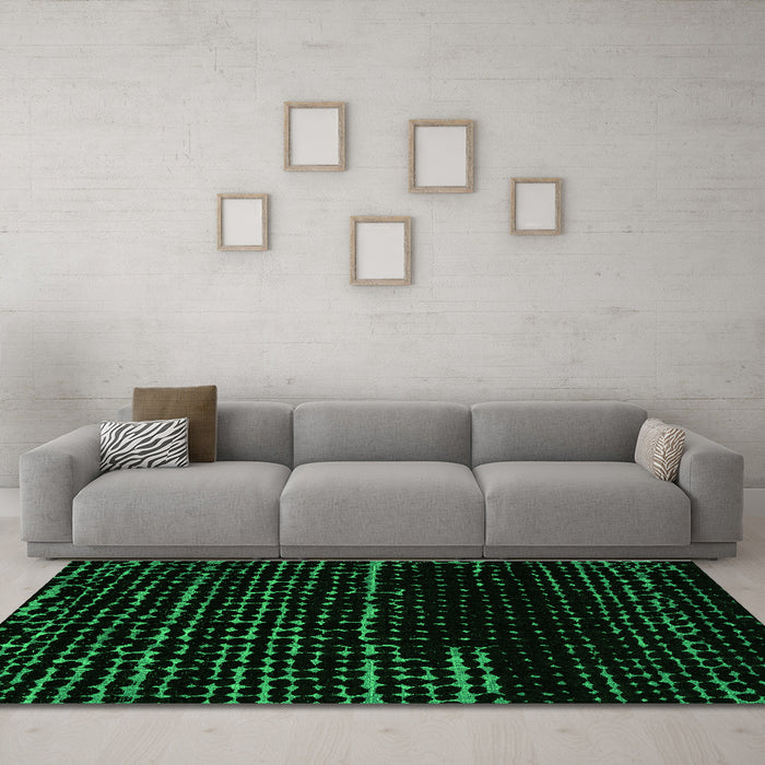 Machine Washable Abstract Green Modern Area Rugs in a Living Room,, wshabs4395grn