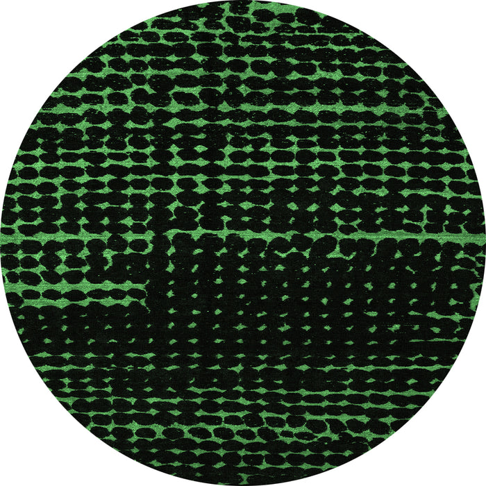 Round Machine Washable Abstract Emerald Green Modern Area Rugs, wshabs4395emgrn