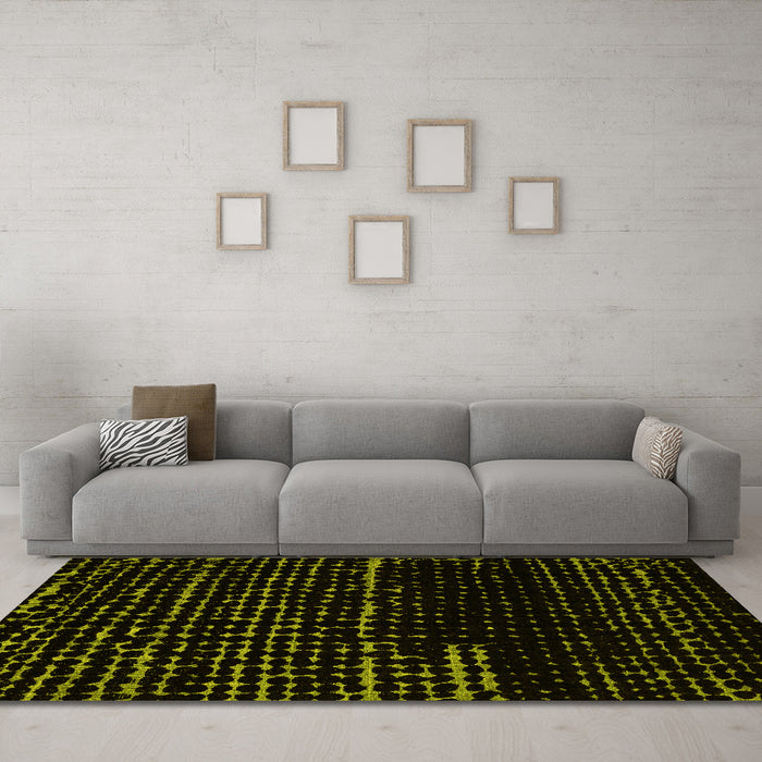 Machine Washable Abstract Yellow Modern Rug in a Living Room, wshabs4395yw