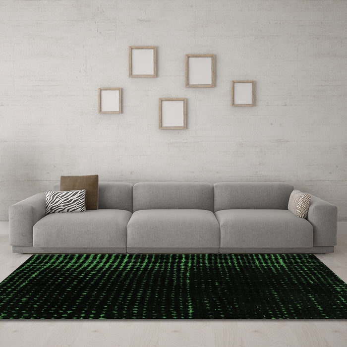 Machine Washable Abstract Emerald Green Modern Area Rugs in a Living Room,, wshabs4396emgrn
