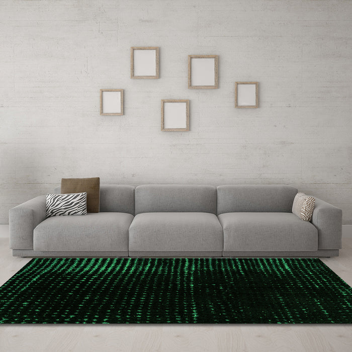 Machine Washable Abstract Green Modern Area Rugs in a Living Room,, wshabs4396grn