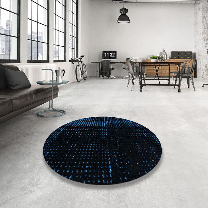 Round Abstract Black Modern Rug in a Office, abs4396
